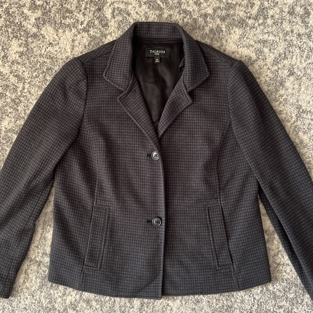 Talbots Petite Black and Grey Houndstooth Blazer